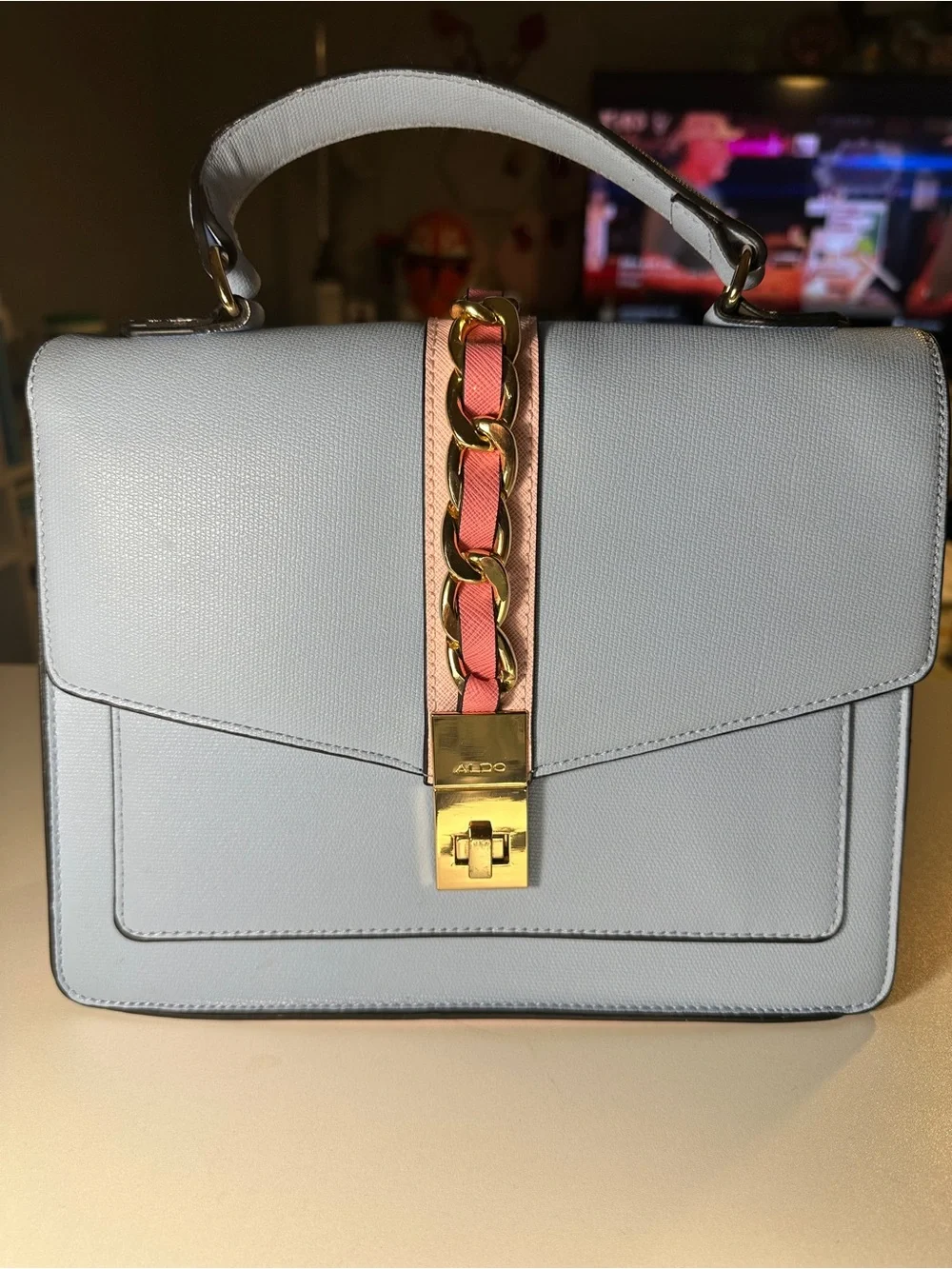 ALDO Satchel with Pink Trim and Gold Hardware